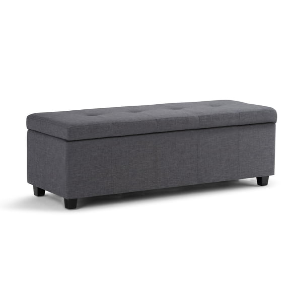 Simpli Home Castleford 48 inch Wide Contemporary Storage Ottoman in Slate Grey Linen-Look Fabric