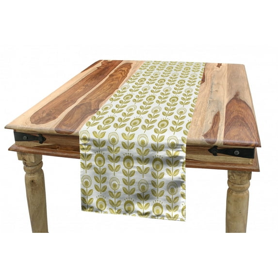 Floral Table Runner, Pattern of Monochrome Traditional Scandinavian Style Flowers on Plain Background, Dining Room Kitchen Rectangular Runner, 3 Sizes, by Ambesonne