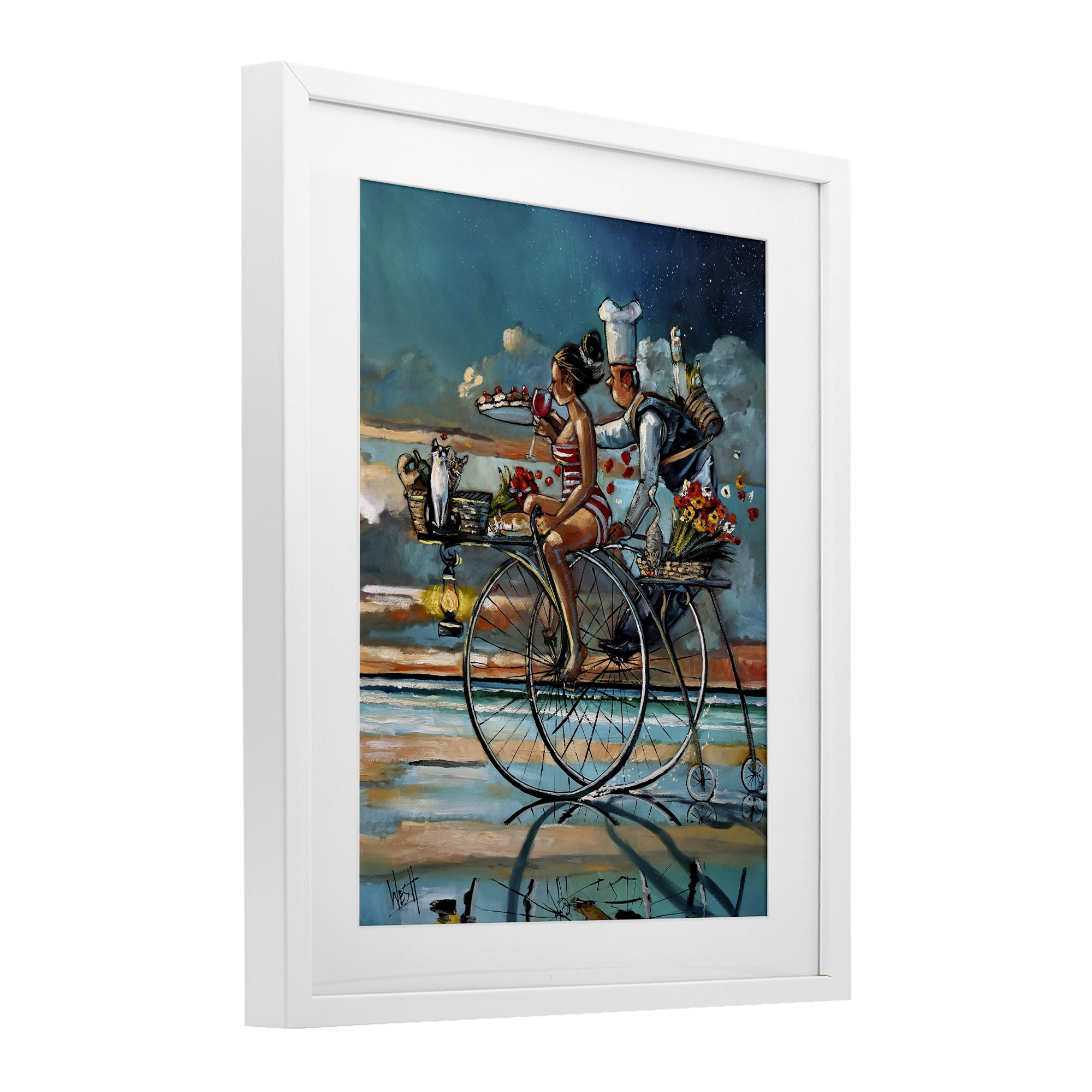 Stupell Industries Zaan's Dream Seaside Bicycle Ride White Framed Print Under Glass, design by Ronald West