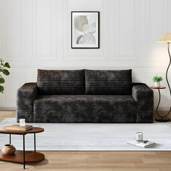 63" Corduroy Loveseat Sofa, 2-Seater Cloud Couch, Boneless Couch in a Box, Deep Seat Sofa with Memory Foam, No Assembly Required(Black)