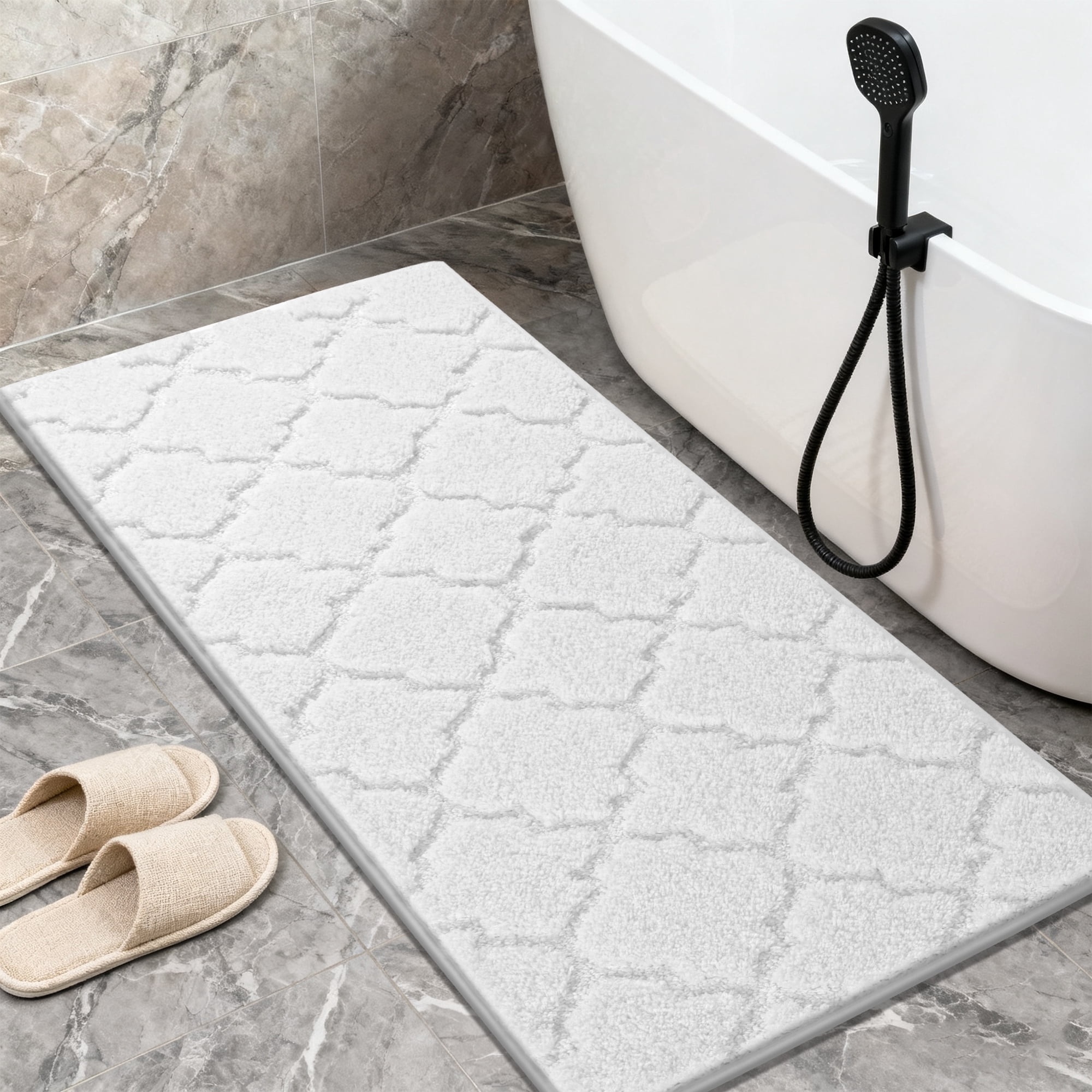 Findosom Bathroom Rugs Sets 3 Pcs,Non Slip Soft Absorbent Microfiber Bath Mats and U-Shaped Contour Toilet Rug,Machine Washable Plush Shaggy Bath Mat Set for Bathroom 18"x26"+18"x48"+U 20"x24" White