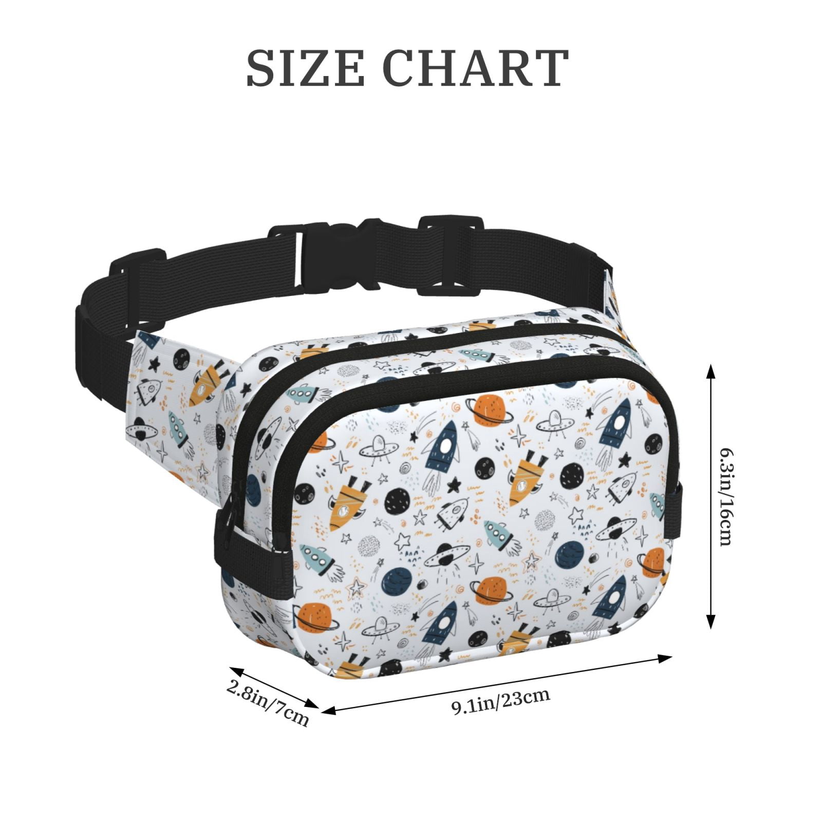 Hirioo Cartoon Planets for Double Layer Waist Bag Adjustable Fanny Pack For Travel Running Hiking