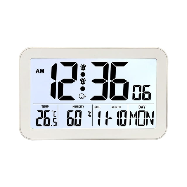 Reloj Despertador Digital con Práctica Luz de Fondo, Visualización de Alarma Y Temperatura, Así Como Visualización de Humedad Y Día en Ocho Idiomas Pa H180 blanco