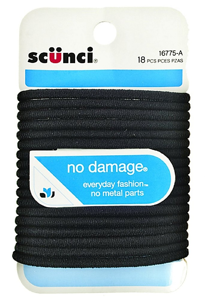 Scunci No Damage Hair Elastics, Large, Black 18 ea (Pack of 3)