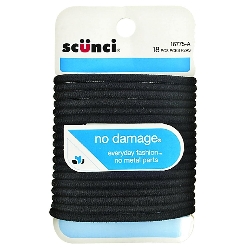 Scunci No Damage Hair Elastics, Large, Black 18 ea (Pack of 2)