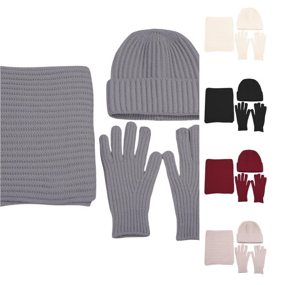 HNMKIU Winter Scarf Hat Knitted Neck Warmer Mittens Set For Extreme Cold Weather Outdoor Casual Three-Piece Grey - One Size
