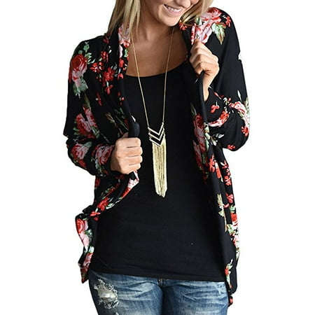 DYMADE Womens Boho Irregular Long Sleeve Wrap Kimono Cardigans Casual Coverup Coat Tops Outwear