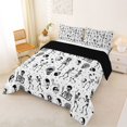 thumbnail image 2 of Castle Fairy Gothic Spooky Skeleton Queen Comforter Set 3 Pieces,Sugar Skull Stars Pattern Comforter Sets Queen,White Offwhites,1 Comforter and 2 Pillowcases,Black Reversible, 2 of 6