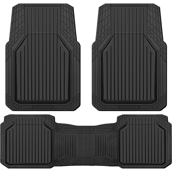 Heavy Duty Rubber Floor Mats for Car, Waterproof Liner Deep Dish Car Mats Full Sets, Universal Trim to Fit for SUV Truck Sedans Vans, All Weather Automotive Floor Mats 3pcs, Solid Black