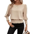 thumbnail image 2 of Outfmvch Tie Dye Shirt Long Sleeve Shirts for Women Gradient T-shirts Light Weight Sweatshirts Tunic Tops for Women Pullover Sweatshirts Autumn Fashion Clothing Tunic Print Blouse Beige M, 2 of 4