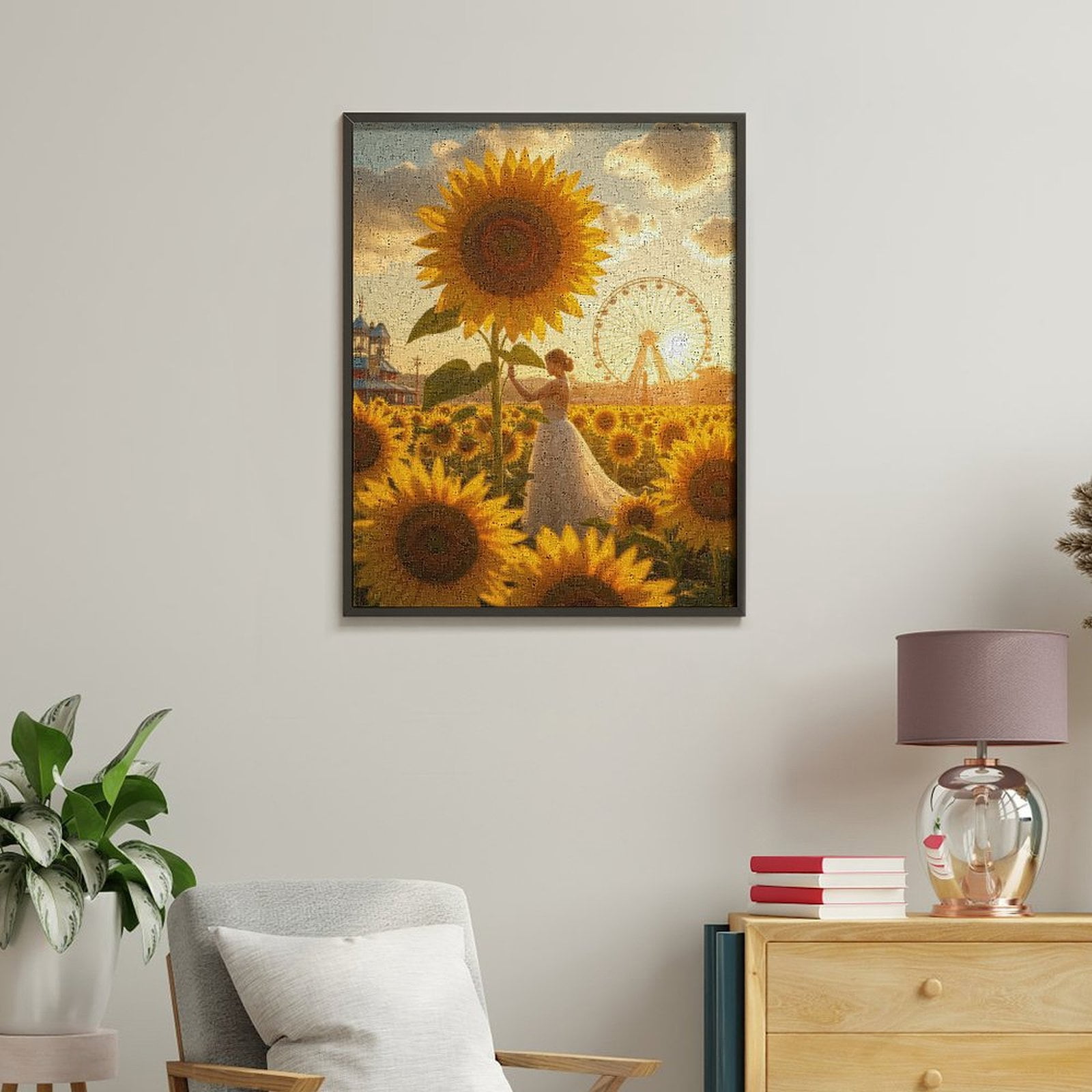 Paint By Numbers Kit for Adults Beginner - Sunflower Field Bride Ferris Wheel DIY Canvas Painting Kits for Adults, Frameless Paint By Number for Adults for Home Wall Decor 16x20 Inch