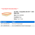 thumbnail image 2 of Air Filter - Compatible with 2017 - 2023 BMW 540i 2018 2019 2020 2021 2022, 2 of 2