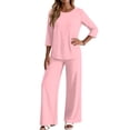 thumbnail image 4 of Two Piece Sets for Women Lounge 3/4 Length Sleeve Womens Tops and Pants Summer Outfits Pink 2XL, 4 of 6