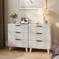 thumbnail image 3 of Aufeile Nightstand Set of 2 for Bedroom, Modern Fluted Nightstands with Charging Station, 3 Drawer Wood Bedside Table & End Tables for Bedroom, Living Room, White Oak, 3 of 7
