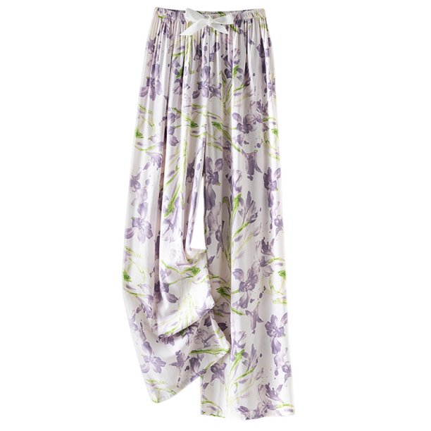 Pantalones de Piernas Anchas Casuales para Mujeres Impresión de Moda Pantalones de Longitud Completa Elásticos Regulares para Uso Casual
