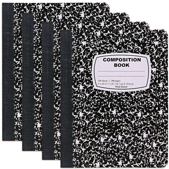 Emraw Black & White Marble Style Cover Composition Book with 100 Sheets of Wide Ruled White Paper (4 Pack)…