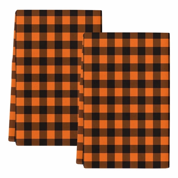 Dish Towels, Orange Buffalo Plaid Absorbent Kitchen Towels 2 PCS, Pastoral Black Checked Microfiber Hand Towels Dish Cloths Tea Towels for Home Bathroom Cleaning Drying,18X28-Inch,