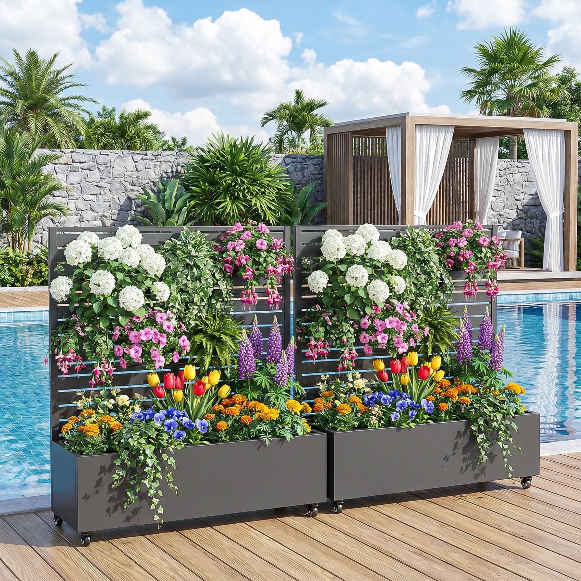 MAYEERTY 47*47in Outdoor Metal Planter Box, Modern Square Metal Planter, Outdoor Decorative Planter for Patio, Balcony, Garden