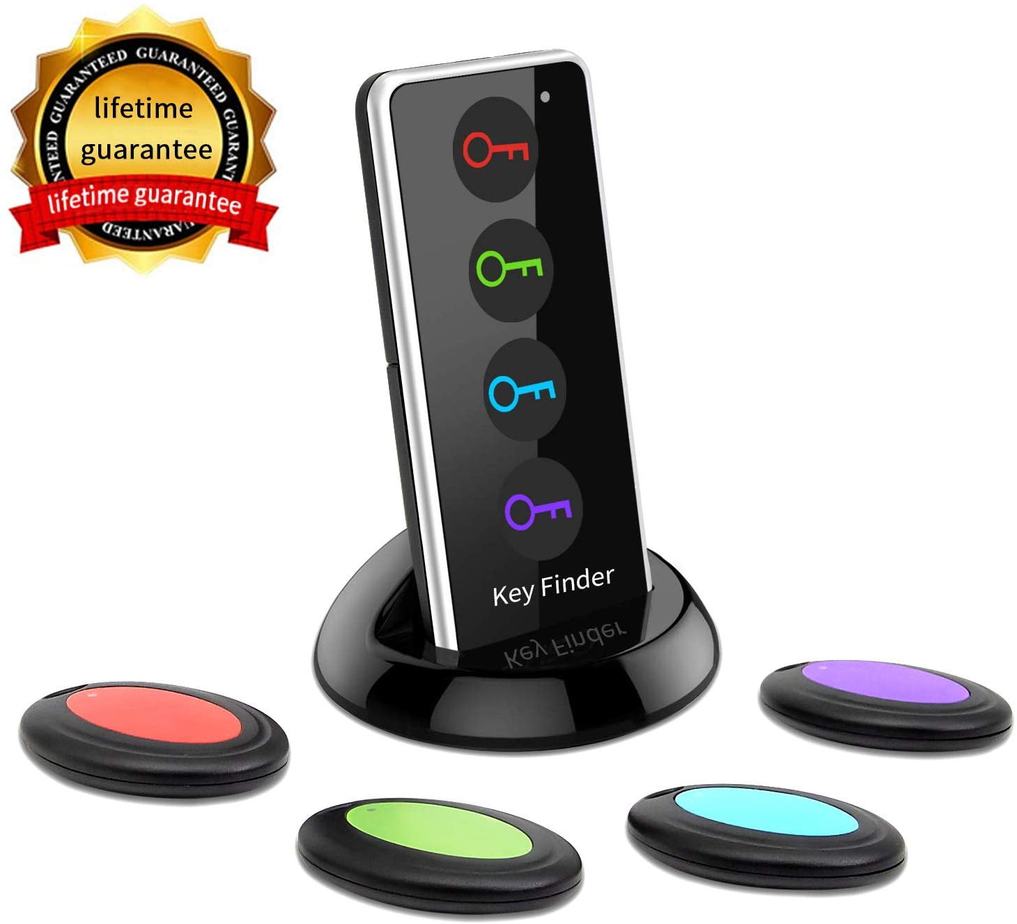 Key Finder FindKey Wireless Key RF Locator Item Anti-Lost Tag Alarm Reminder Tracker Remote Finder,1 RF Transmitter 4 Receivers,Phone Pets Keychain Wallet Luggage Tracking Tracker