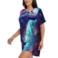 thumbnail image 3 of Lafuoo Starry Multicolored Wolf Pattern Women's Round Neck Short Sleeve Pajamas Set, Button Pajamas Elastic Band Pajamas Home Wear-Small, 3 of 7