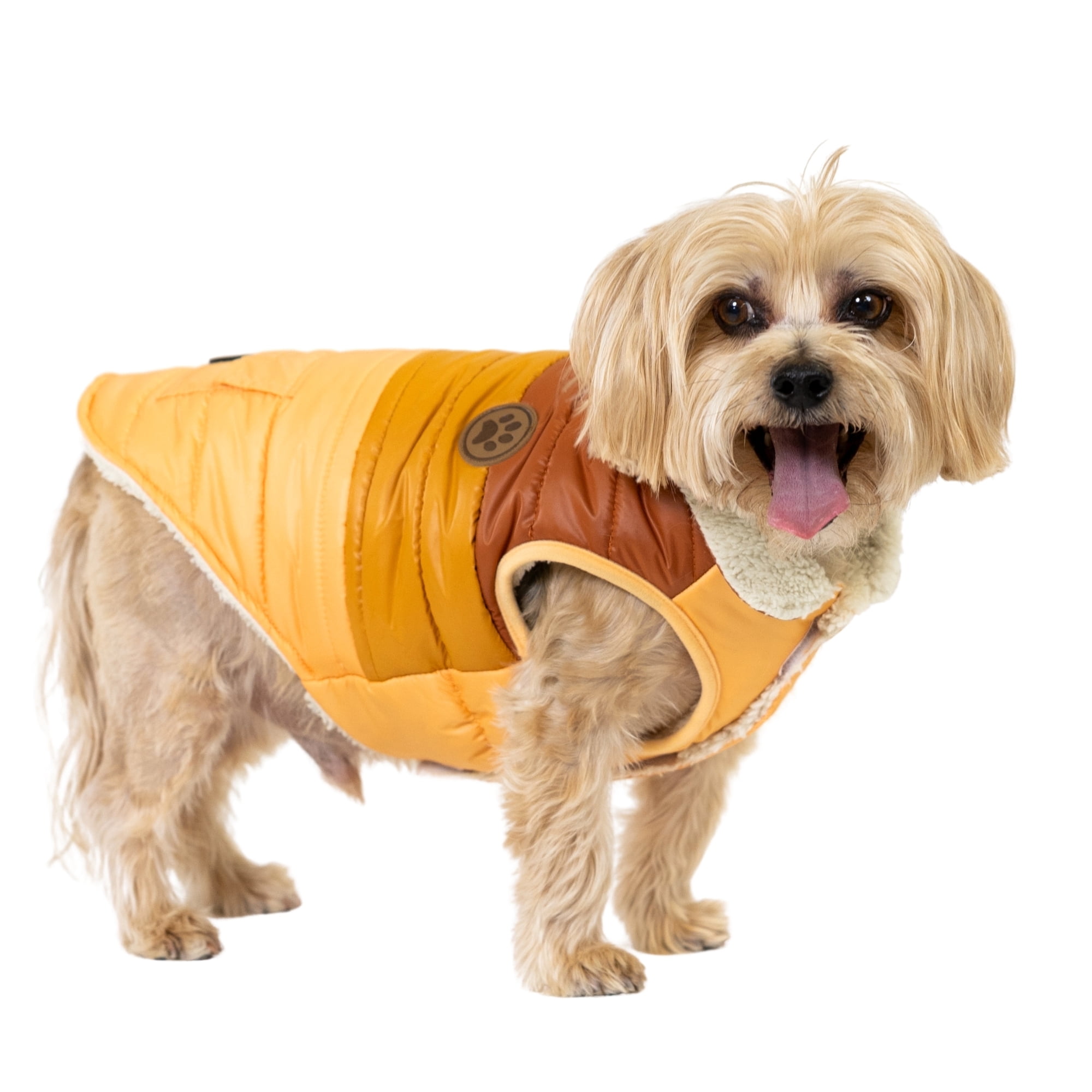 Vibrant Life Winter Puffer Coat for Cats & Dogs, Brown and Orange, Small