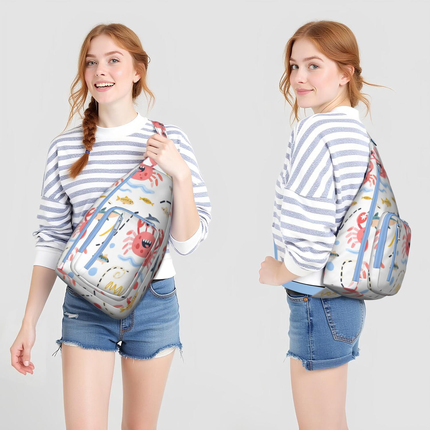 Marine Adorable Crab Travel Sling Bag Small Travel Backpack for Cycling Mountain Climbing