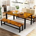 thumbnail image 1 of AWQM Dining Table Set with Two Benches, Kitchen Table Chairs Set for 4-6 Persons for Home, Kitchen and Dining Room,Industrial Brown, 1 of 7