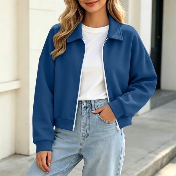 Mifsaly Womens Cropped Bomber Jackets Zip Up Collared Sweatshirts Jacket Fall Winter Fashion Going Out Athletic Outerwear with Pockets