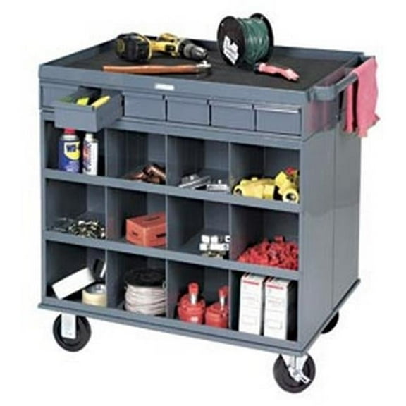 Durham 662-95 18 Gauge Lockable 2 Sided Cart with 12 Open Bins & 12 Drawers & All Lips Up, Gray - 34 x 24 x 34 in.