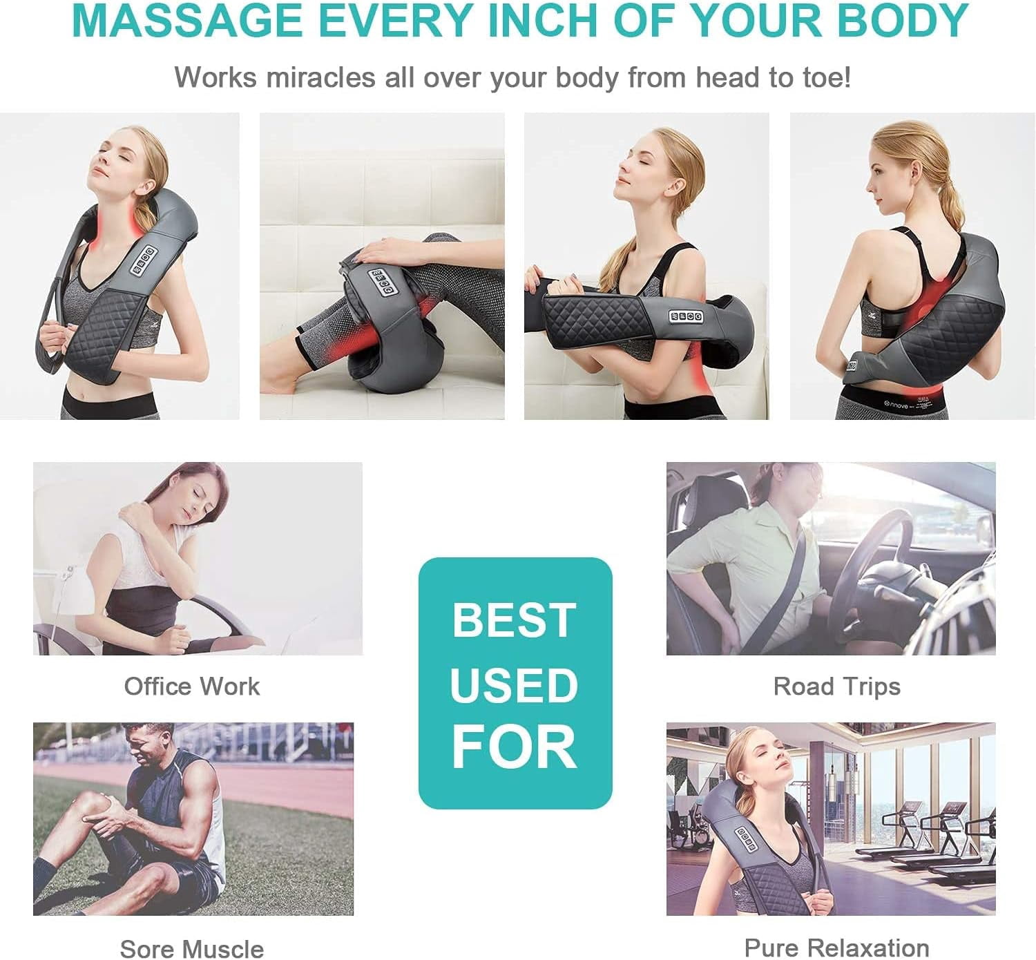 Medcursor Neck Shoulder Massager, Electric Shiatsu Back Massager, Portable Deep Tissue 3D Kneading Pillow for Muscle Pain Relief, Home, Office, Car Use