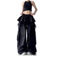 thumbnail image 1 of Pantalones cargo holgados y holgados for mujer, pantalones largos de cintura alta con retales de encaje y cierre de cordón, 1 of 7
