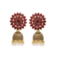 thumbnail image 1 of Crunchy Fashion Bollywood Jewellery Traditional Ethnic Bridal Bride Wedding Bridesmaid Gold Plated Meenakari Floral Maroon Jhumka Earrings With White Pearl For Women's & Girl's, 1 of 4