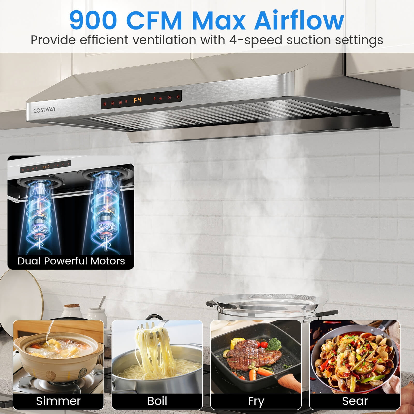 Costway 36 Inch Under Cabinet Range Hood with Oil Collector, 4 Fan Speeds, Touch/Gesture