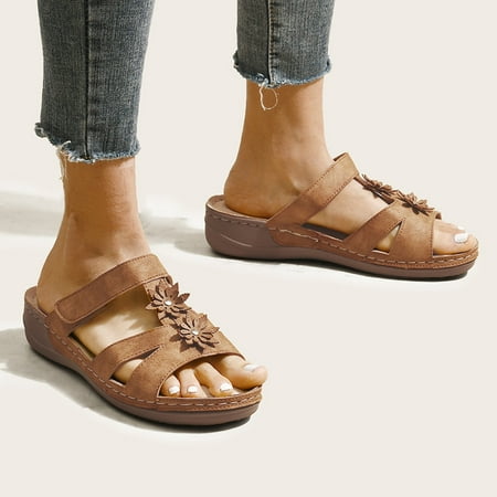 

〖Yilirongyumm〗 Brown 41 Sandals Women Thick Womens Shoes Wedges Breathable Summer Casual Sandals Leisure Soled Women s Sandals