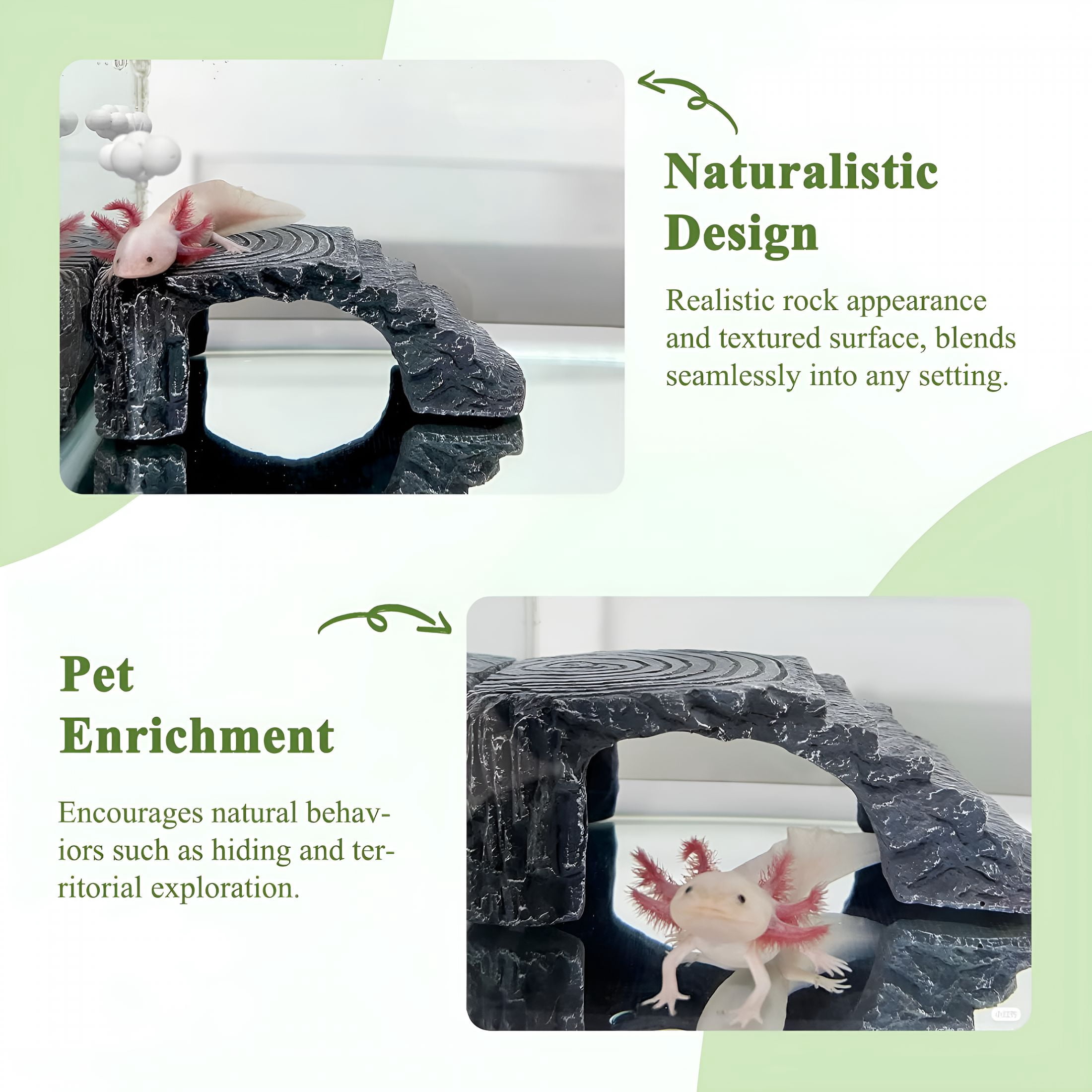 ACDANC Axolotl Cave Hides for Aquarium & Terrarium, Shelter for Pleco, Crabs, Fish, Turtles, Betta, Geckos, Frog, Resin Tank Decor