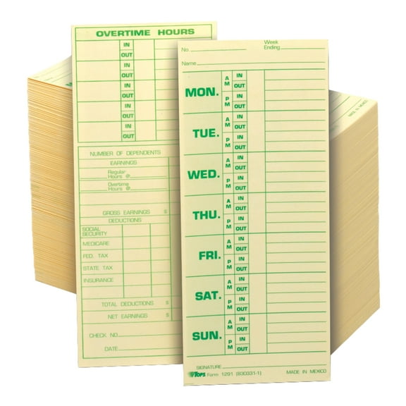TOPS® Time Cards (Replaces Original Card 331-10), Named Days, 2-Sided, 8 1/2" x 3 1/2", Box Of 500