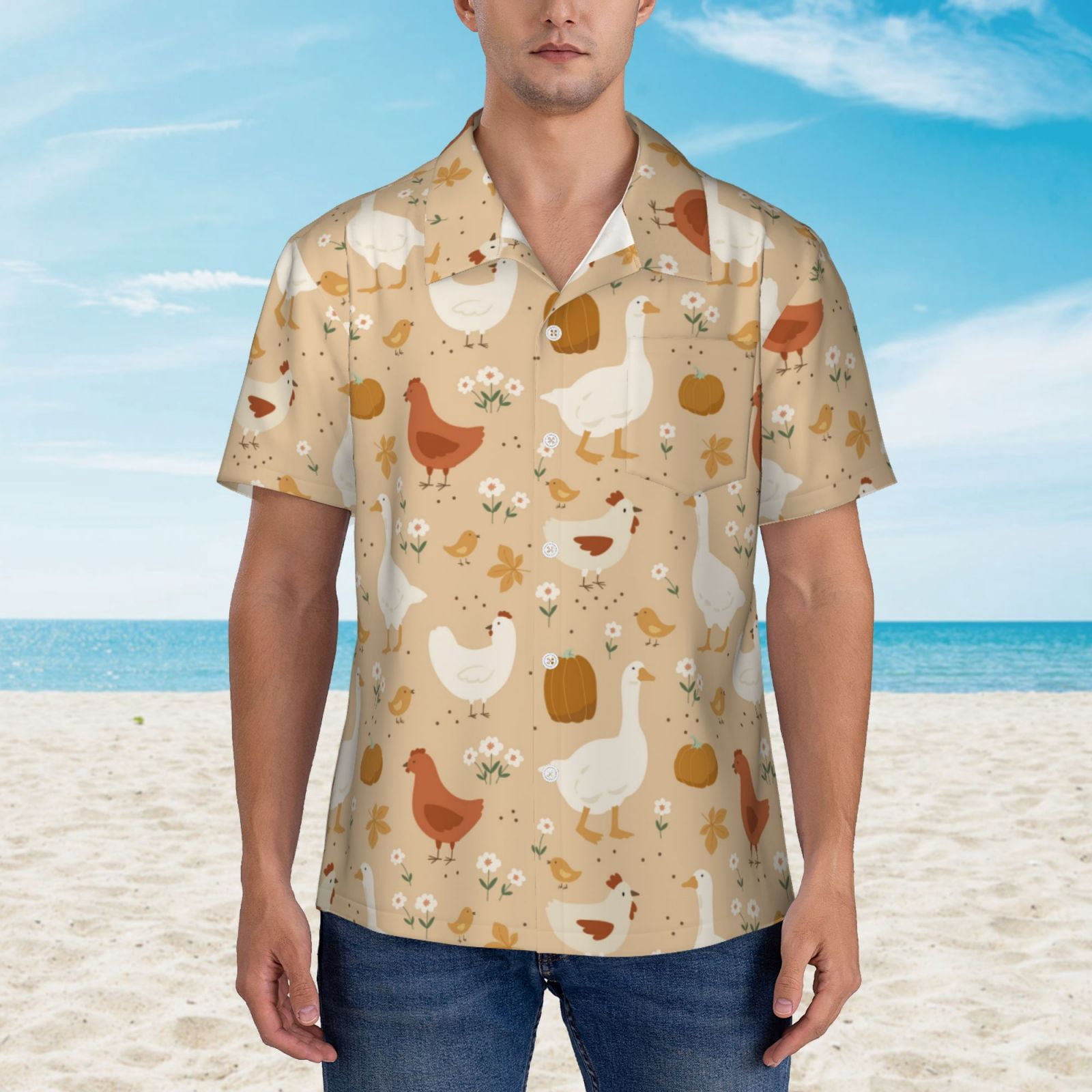 Logiee Autumn and Thanksgiving Print Mens Hawaiian Shirts,Loose-Fit Short Sleeve Button Down Tropical Aloha Beach Shirt,Summer Vacation Wedding Tops,X-Large