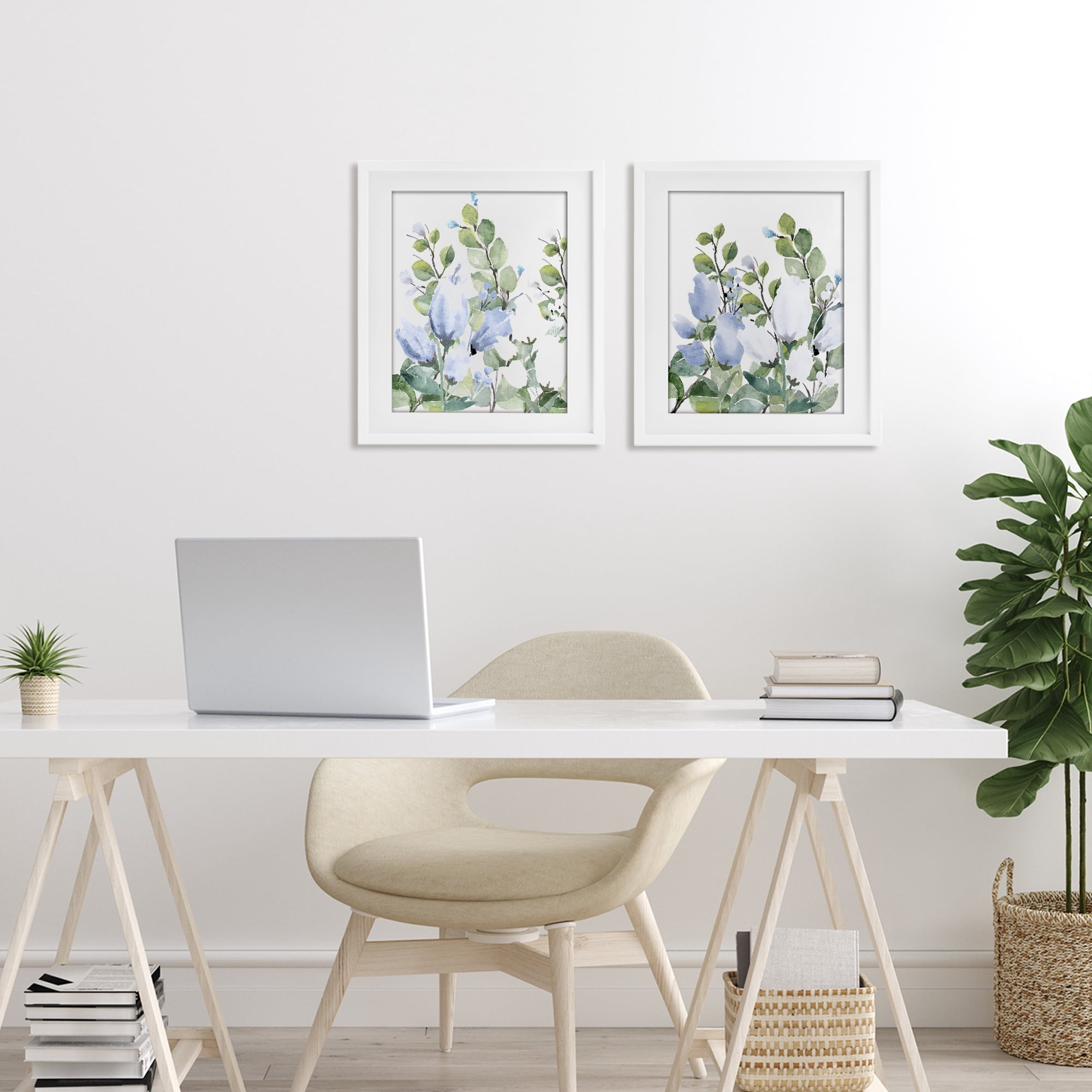 Stupell Industries Blue Spring Watercolors 2 Piece White Framed Print Under Glass Set, design by Kim Allen