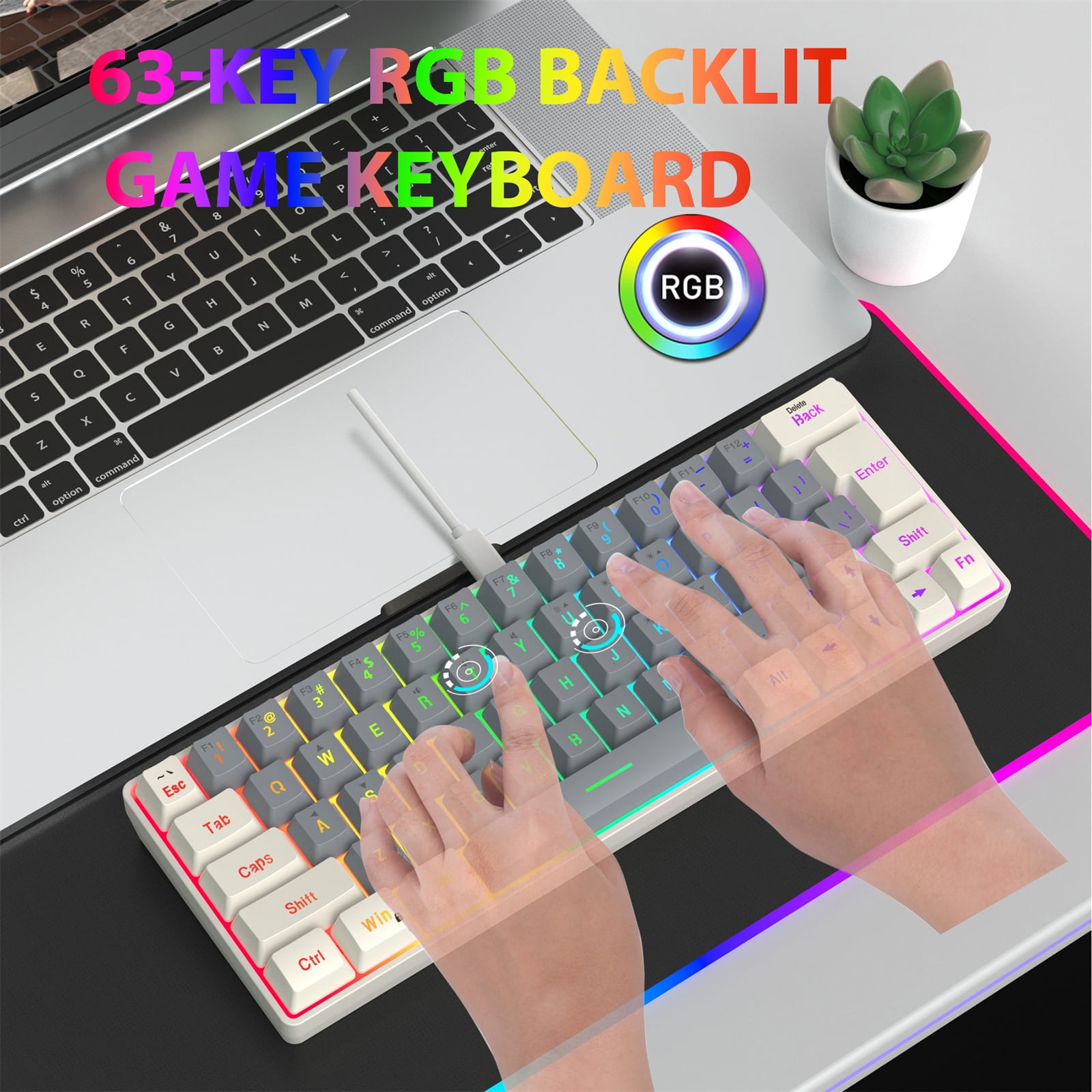 Mechanical Gaming Keyboard with LED Backlits Keyboard 63 Keys Corded Computer Keyboard for Laptop Gamers Work