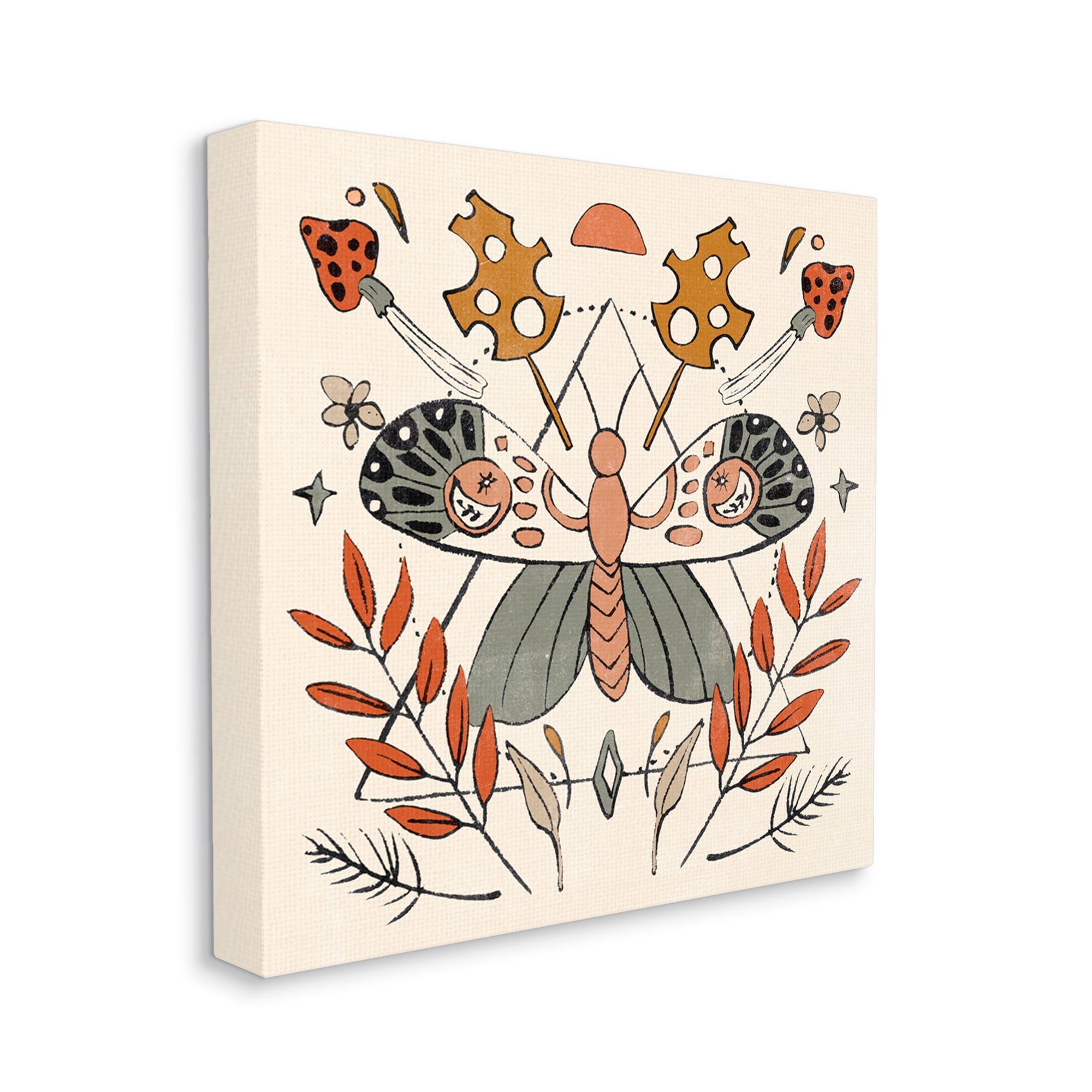 Stupell Industries Boho Moth & Plant Sprigs Animals & Insects Painting Gallery Wrapped Canvas Print Wall Art, 30 x 30