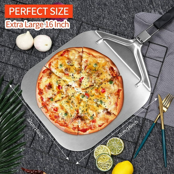 Pala Para Pizza BURNHARD | Hoja Perforada De Aluminio Y Mango De Madera Retráctil | Horno De Pizza Profesional (77.6x36.1 Cm)