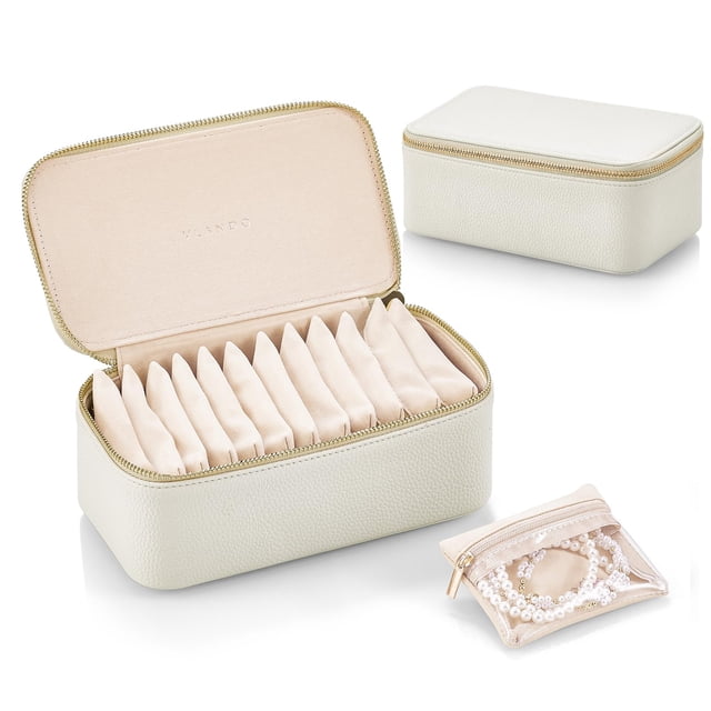 Organizador para joyas Vlando Travel con 12 bolsas, color blanco roto