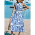thumbnail image 5 of CUPSHE Women's Midi Dress Blue & White Ornate Halterneck Sleeveless Summer Dress, 5 of 5