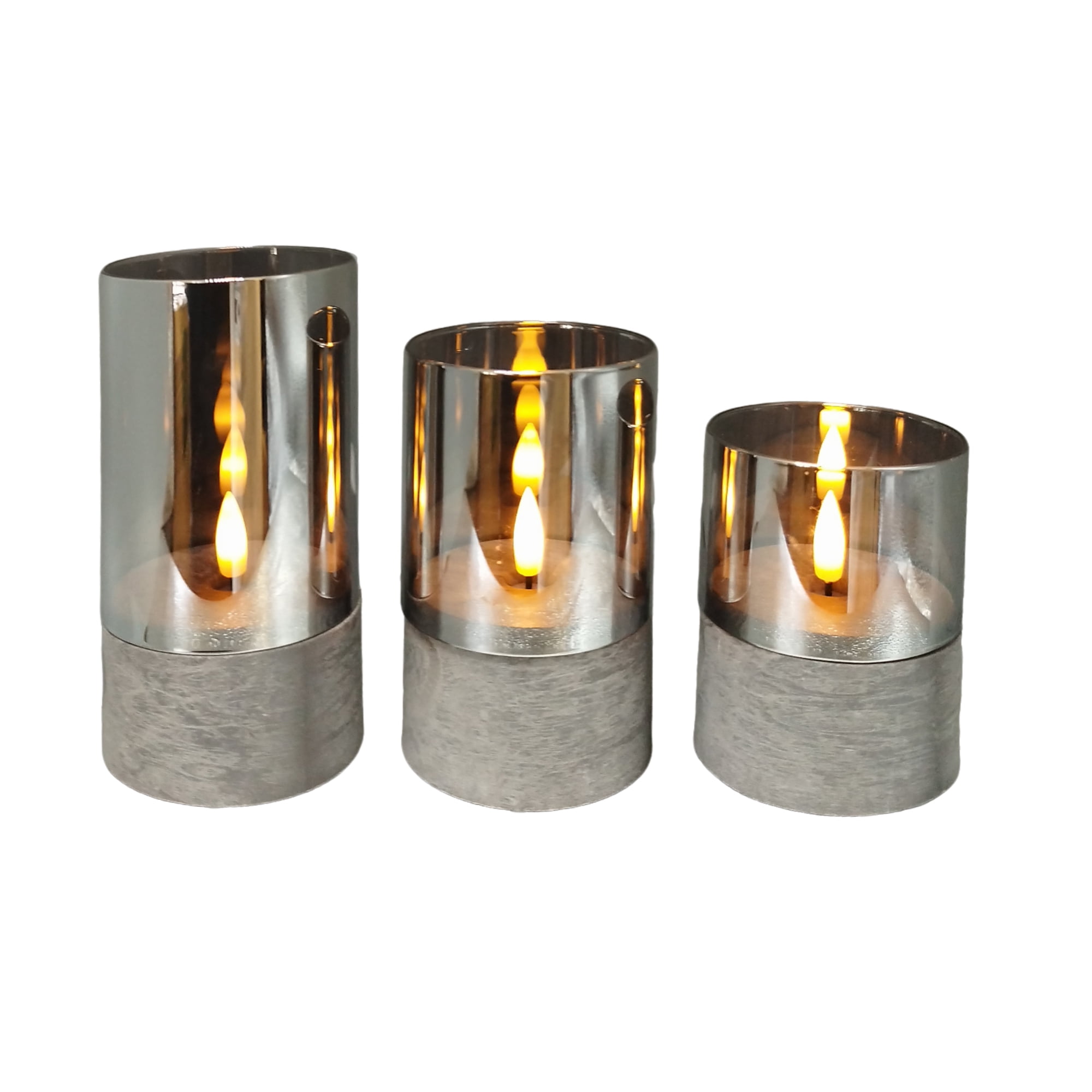 Mainstays Grey Rechargeable Flameless LED Pillar Candles,Various Sizes,3 pack