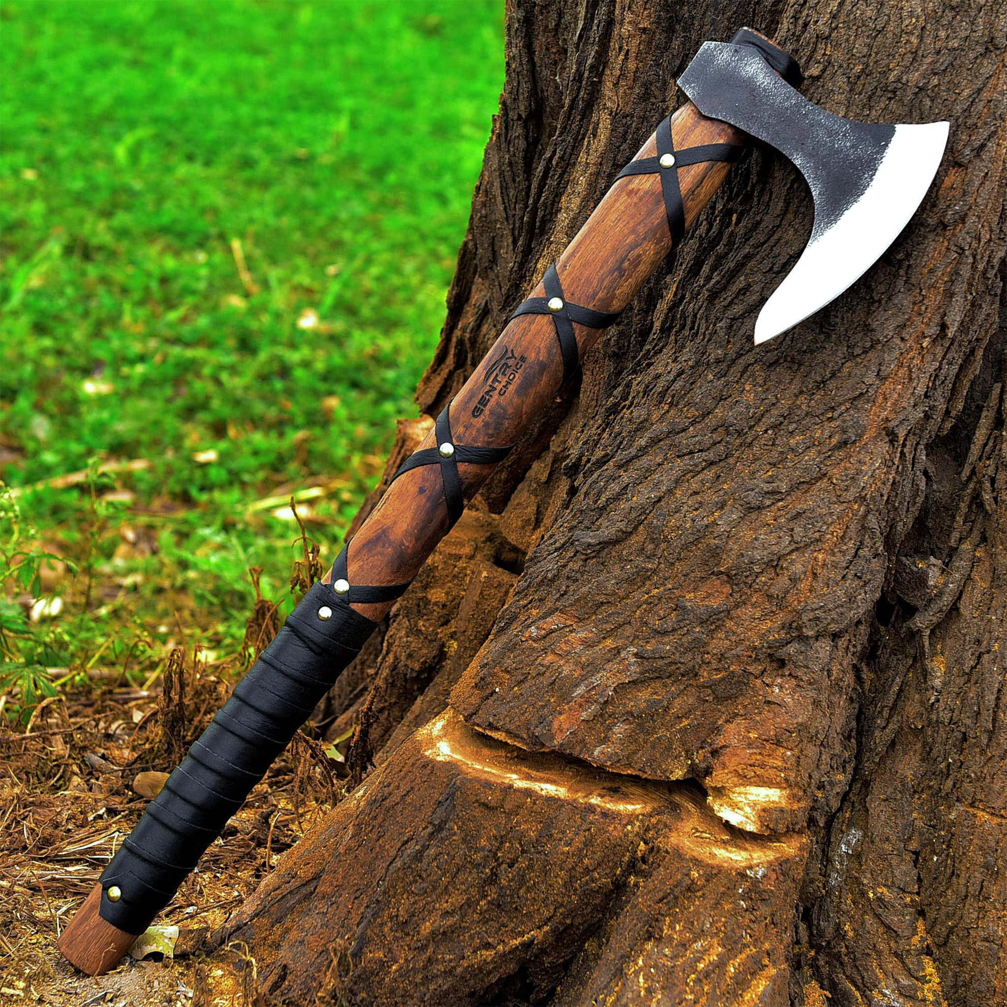 Gentry Choice Viking Axe Hatchet 19” Camping Axe w/ Leather Sheath