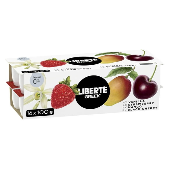 Liberte Greek 0% Yogurt , Assorted, High Protein and Probiotics, 16x100g
