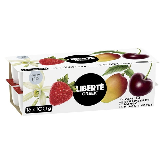 Liberte Greek 0% Yogurt , Assorted, High Protein and Probiotics, 16x100g