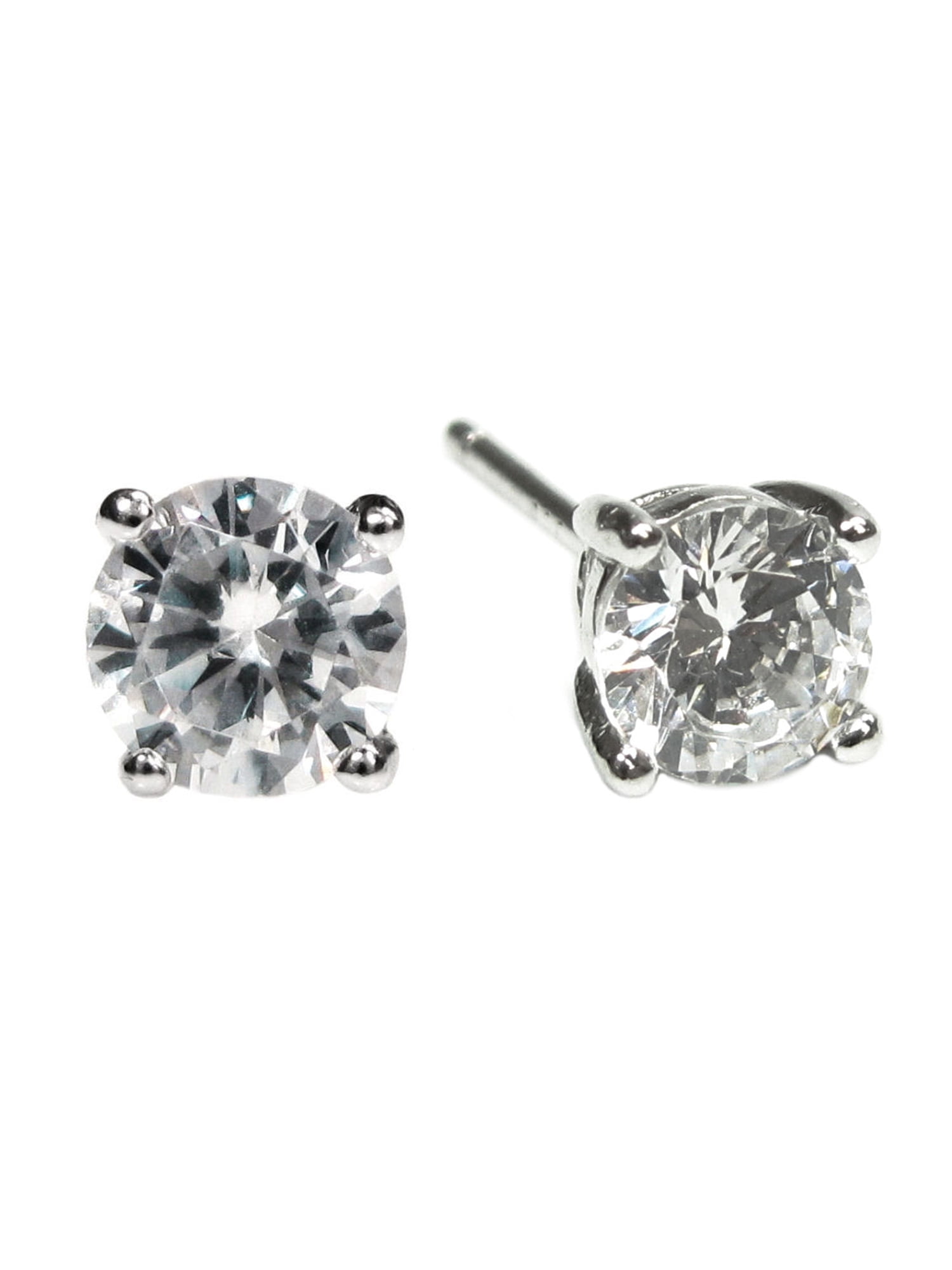 Rhodium Plated Sterling Silver Black and White Circle CZ Stud Earrings 