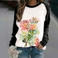 thumbnail image 2 of Pompotops Mode Femmes Printemps Automne Patchwork Imprimé Manches Longues Col Rond Tee-Shirt Décontracté, 2 of 6