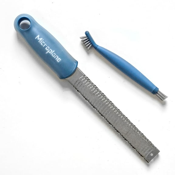 Microplane Home Series Stainless Steel Zester & Grater with Cleaning Brush (Blue Granite) – Citrus, Cheese, Ginger, Garlic, and Spice Kitchen Tool